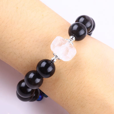 Handmade Gemstone Beaded Bracelet Natural Silver Sheen Obsidian Stone Bracelet Adjustable Heart Charm Bracelet For Party