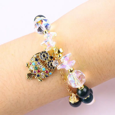 Handmade Gemstone Beaded Bracelet Natural Indian Agate Stone Bracelet Adjustable Owl Charms Bracelet For Party Daily
