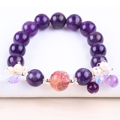 Handmade Gemstone Beaded Bracelet Dark Amethyst Stone Bracelet Adjustable Peal Charms Bracelet For Party Daily Wearing