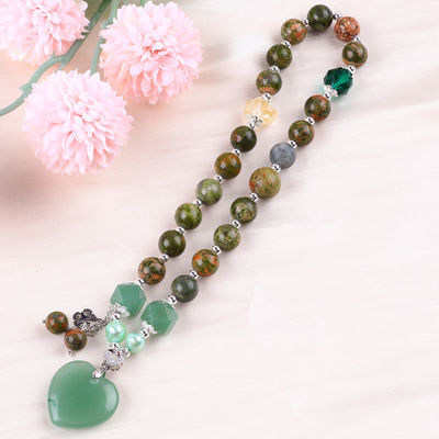 Handmade Gemstone Beaded Bracelet Natural Unakite Stone Bracelet Adjustable Heart Green Aventurine Charms Bracelet For P
