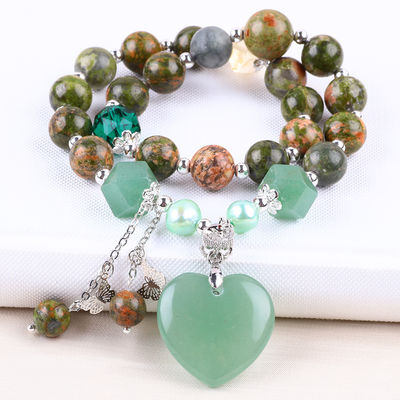 Handmade Gemstone Beaded Bracelet Natural Unakite Stone Bracelet Adjustable Heart Green Aventurine Charms Bracelet For P