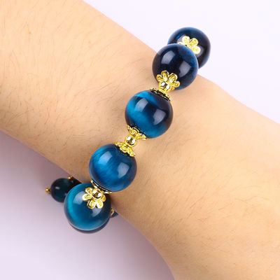 Handmade Gemstone Beaded Bracelet Natural Blue Tiger's Eye Stone Bracelet Adjustable Heart Charms Bracelet For Party