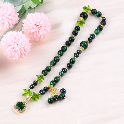 Handmade Gemstone Beaded Bracelet Natural Green Tiger's Eye Stone Bracelet Adjustable Charms Bracelet For Party Daily We