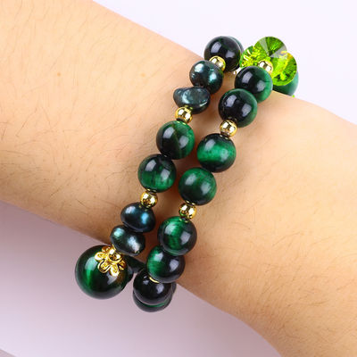 Handmade Gemstone Beaded Bracelet Natural Green Tiger's Eye Stone Bracelet Adjustable Charms Bracelet For Party Daily We