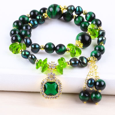 Handmade Gemstone Beaded Bracelet Natural Green Tiger's Eye Stone Bracelet Adjustable Charms Bracelet For Party Daily We