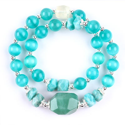 Handmade Gemstone Beaded Bracelet Green Cat's Eye Stone Bracelet Adjustable Rock Charms Bracelet For Party Daily Wearing