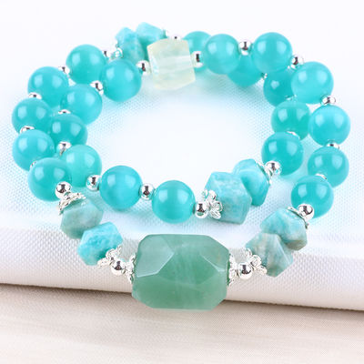 Handmade Gemstone Beaded Bracelet Green Cat's Eye Stone Bracelet Adjustable Rock Charms Bracelet For Party Daily Wearing