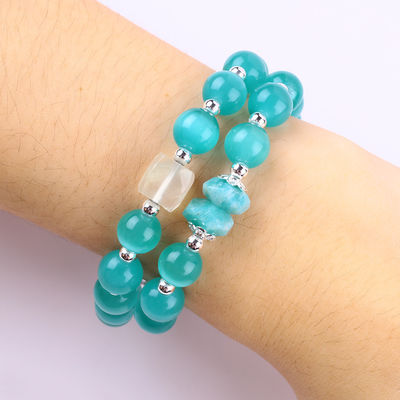 Handmade Gemstone Beaded Bracelet Green Cat's Eye Stone Bracelet Adjustable Rock Charms Bracelet For Party Daily Wearing