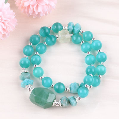 Handmade Gemstone Beaded Bracelet Green Cat's Eye Stone Bracelet Adjustable Rock Charms Bracelet For Party Daily Wearing