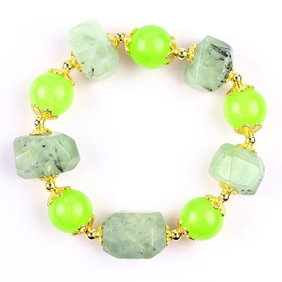 Handmade Gemstone Beaded Bracelet Natural Prehnite Stone Bracelet Adjustable Charms Bracelet For Party Daily Wearing