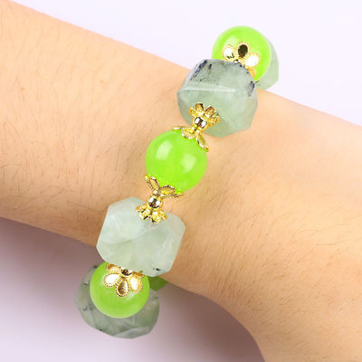 Handmade Gemstone Beaded Bracelet Natural Prehnite Stone Bracelet Adjustable Charms Bracelet For Party Daily Wearing