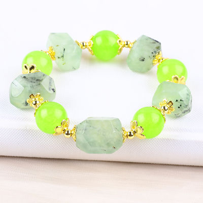 Handmade Gemstone Beaded Bracelet Natural Prehnite Stone Bracelet Adjustable Charms Bracelet For Party Daily Wearing