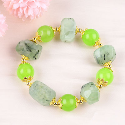 Handmade Gemstone Beaded Bracelet Natural Prehnite Stone Bracelet Adjustable Charms Bracelet For Party Daily Wearing