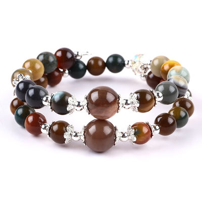Handmade Gemstone Beaded Bangle Natural Indian Agate Stone Bracelet Adjustable Charms Bracelet For Party Daily Wearing
