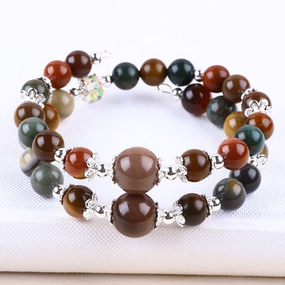 Handmade Gemstone Beaded Bangle Natural Indian Agate Stone Bracelet Adjustable Charms Bracelet For Party Daily Wearing