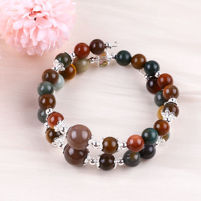 Handmade Gemstone Beaded Bangle Natural Indian Agate Stone Bracelet Adjustable Charms Bracelet For Party Daily Wearing