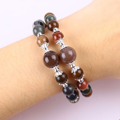 Handmade Gemstone Beaded Bangle Natural Indian Agate Stone Bracelet Adjustable Charms Bracelet For Party Daily Wearing