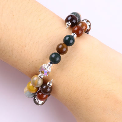 Handmade Gemstone Beaded Bangle Natural Indian Agate Stone Bracelet Adjustable Charms Bracelet For Party Daily Wearing