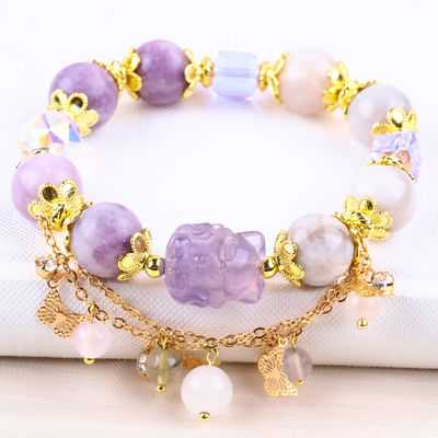 Handmade Gemstone Beaded Bracelet Natural  Purple Mica Stone Bracelet Adjustable Charm Bracelet For Party Daily Wearing