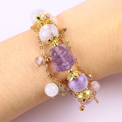 Handmade Gemstone Beaded Bracelet Natural  Purple Mica Stone Bracelet Adjustable Charm Bracelet For Party Daily Wearing