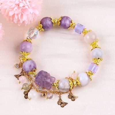 Handmade Gemstone Beaded Bracelet Natural  Purple Mica Stone Bracelet Adjustable Charm Bracelet For Party Daily Wearing
