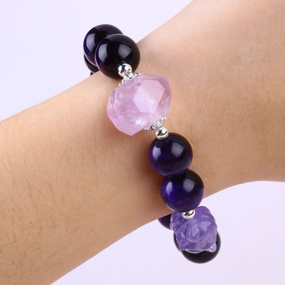 14mm Bead Smoky Quartz Crystal Bead Bracelet With Nine Tail Fox Carving