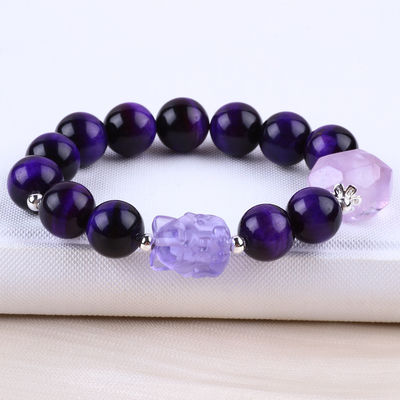 14mm Bead Smoky Quartz Crystal Bead Bracelet With Nine Tail Fox Carving
