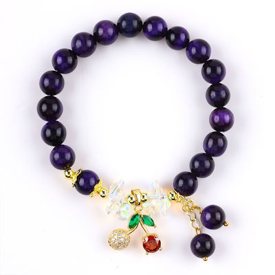 Sparkling Cherry Purple 8mm Tiger Eye Bead Bracelet For Daily Wear