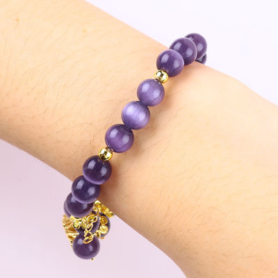 8mm Crystal Purple Cat Eye Bead Polished Gemstone Stretch Bracelets