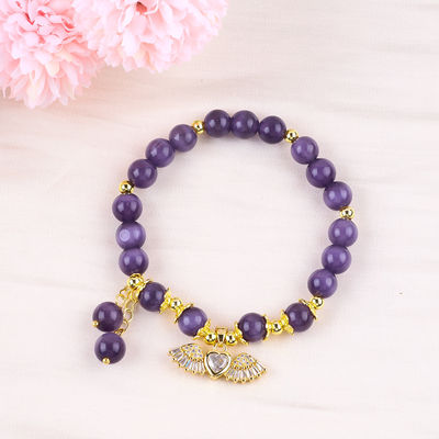 8mm Crystal Purple Cat Eye Bead Polished Gemstone Stretch Bracelets