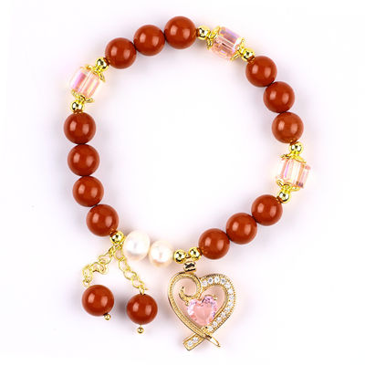 Natural Genuine 8MM Red Jasper Fresh Water Pearl Pink Heart Charm Smooth Round Bead For Friends Gift