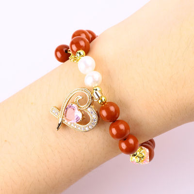 Natural Genuine 8MM Red Jasper Fresh Water Pearl Pink Heart Charm Smooth Round Bead For Friends Gift