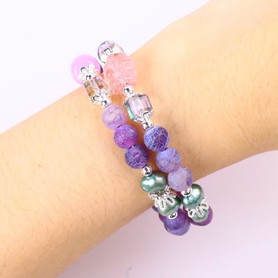 8MM Handmad DIY Weathered Agate Crystal Round Bead Adjustable Double Layer Bangle