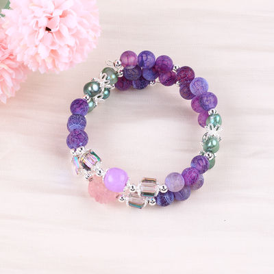 8MM Handmad DIY Weathered Agate Crystal Round Bead Adjustable Double Layer Bangle