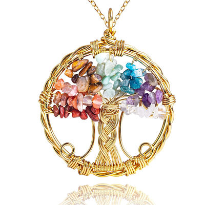 Golden Meditation Life Tree Chakra Healing Crystal Necklace Jewellery