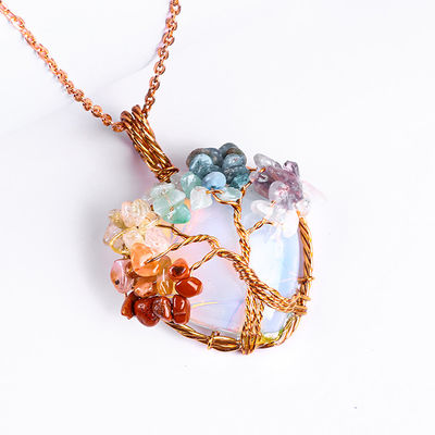 Rose Gold Healing Crystal Stone 7 Chakra Tree Of Life Pendant