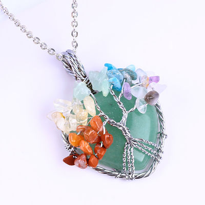 Green Aventurine Spiritual Chakra Meditation Life Tree Heart Chakra Crystal Stone Necklace
