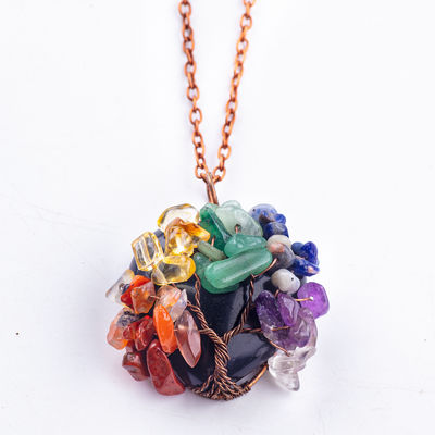 Black Obsidian Heart Gemstone Chakra Tree Of Life Pendant Necklace
