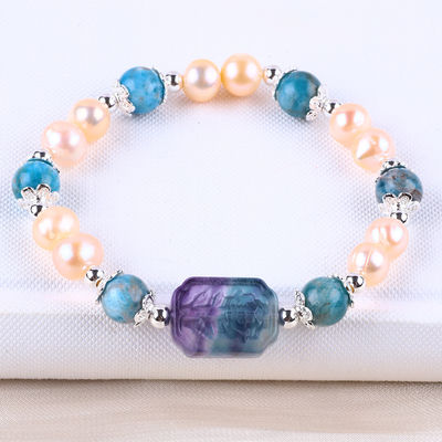 Blue Apatite Bead Stone Pink Freshwater Pearl Bracelet OEM ODM