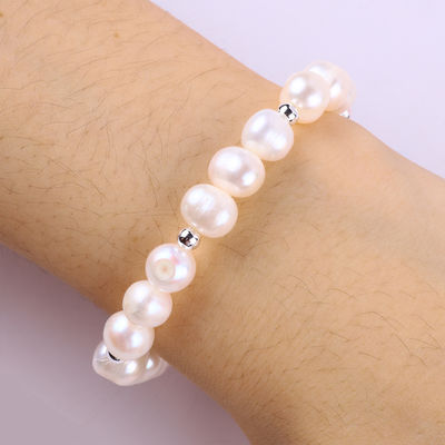 8MM Pink Freshwater Pearl Stretch Bracelet Heart Crystal Carving