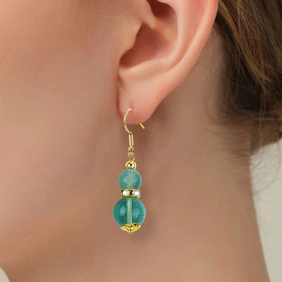 Handmade DIY Bead Green Fluorite Crystal Short Drop Hook Earring Gemstone Earring For Gift Giving