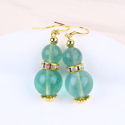 Handmade DIY Bead Green Fluorite Crystal Short Drop Hook Earring Gemstone Earring For Gift Giving