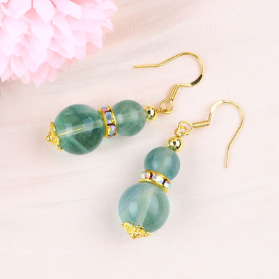 Handmade DIY Bead Green Fluorite Crystal Short Drop Hook Earring Gemstone Earring For Gift Giving