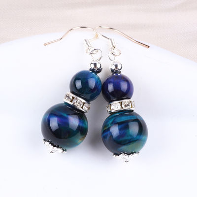 Handmade Crystal Stone Earrings Rainbow Tiger's Eye  Gemstone Beaded Pendant Earrings
