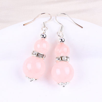 Handmade Crystal Stone Earrings Rose Quartz Gemstone Beaded Pendant Earrings