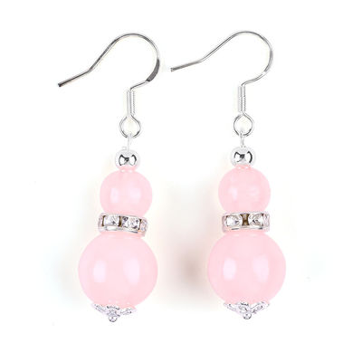 Handmade Crystal Stone Earrings Rose Quartz Gemstone Beaded Pendant Earrings
