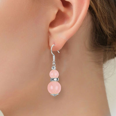 Handmade Crystal Stone Earrings Rose Quartz Gemstone Beaded Pendant Earrings