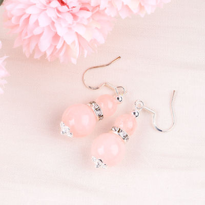 Handmade Crystal Stone Earrings Rose Quartz Gemstone Beaded Pendant Earrings