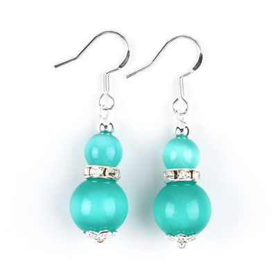 Handmade Crystal Stone Earrings Green Cat's Eye Gemstone Beaded Pendant Earrings