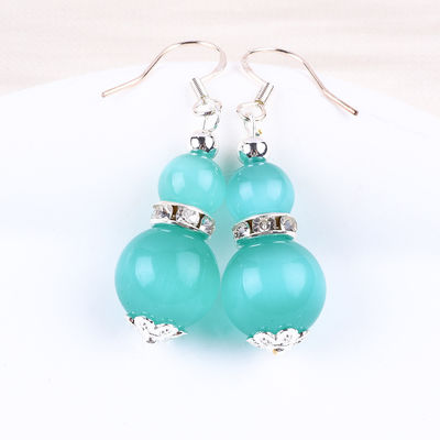 Handmade Crystal Stone Earrings Green Cat's Eye Gemstone Beaded Pendant Earrings
